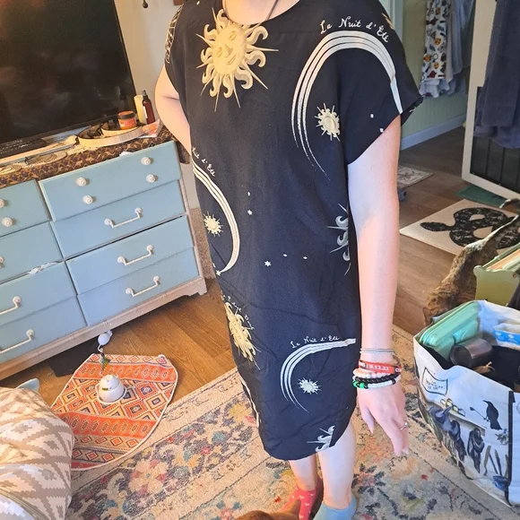 Vintage celestial/astrological silk dress, sz 12 - Picture 4 of 5